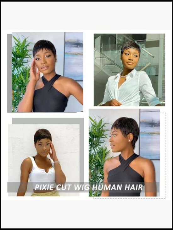 Short Pixie Cut Wig Human Hair Glueless Lace Front Natural Straight Full